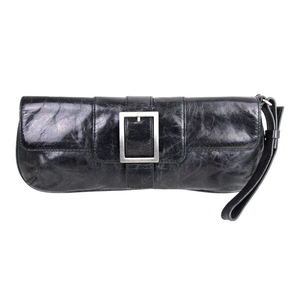 Kenneth Cole NY BLACK GENUINE LEATHER MEDIUM FLAP PURSE CLUTCH WALLET WRISTLET - Picture 1 of 11